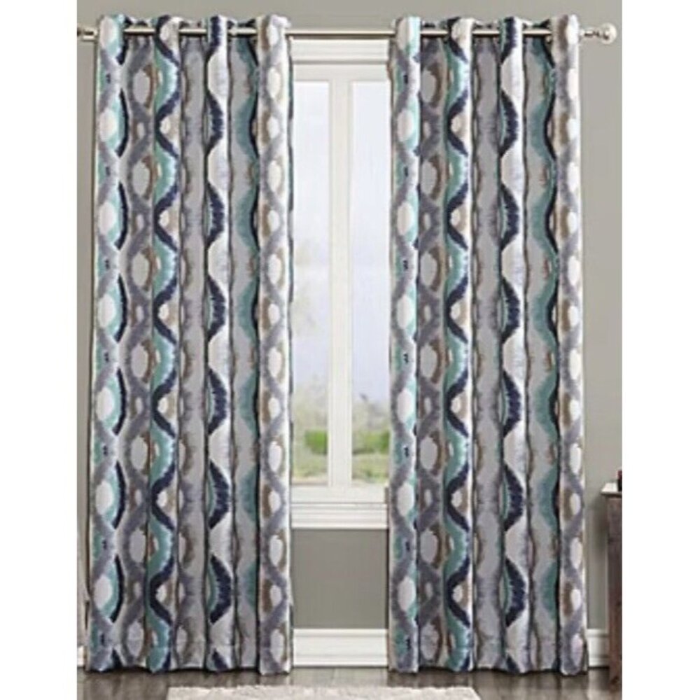 Sun Zero Cortez Watercolor Print Room Darkening Grommet Curtain Panel 54inx95in